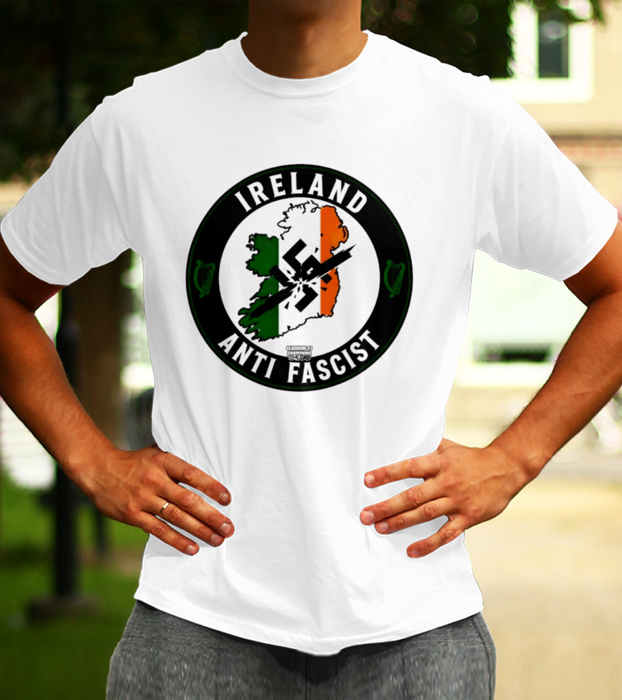 Ireland Anti Fascist Map Design With Tri Color Stripes And Crossed Out T-Shirt