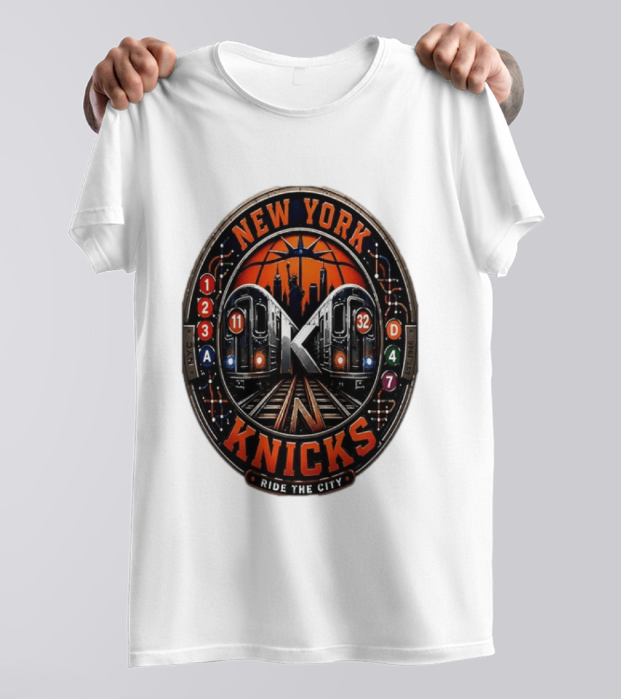 New York Knicks Ride The City Subway Basketball Skyline T-Shirt