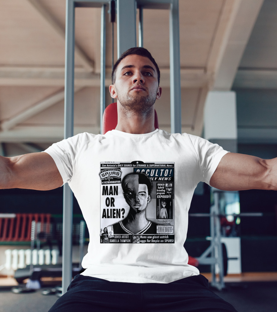 San Antonio Spurs Victor Wembanyama Occulto Weekly News Man Or Alien French Hybrid Exposed T-Shirt