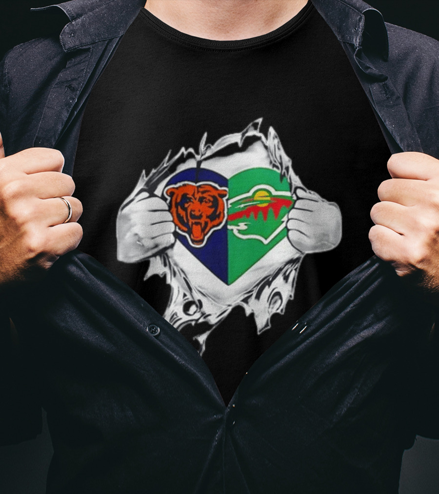 Bears Wild Heart Ripping Open Dual Fans T-Shirt