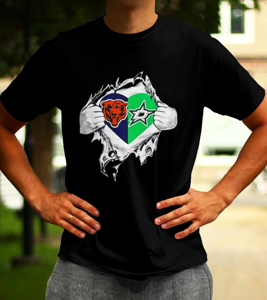 Chicago Bears Dallas Stars Heart Ripping Skin T-Shirt