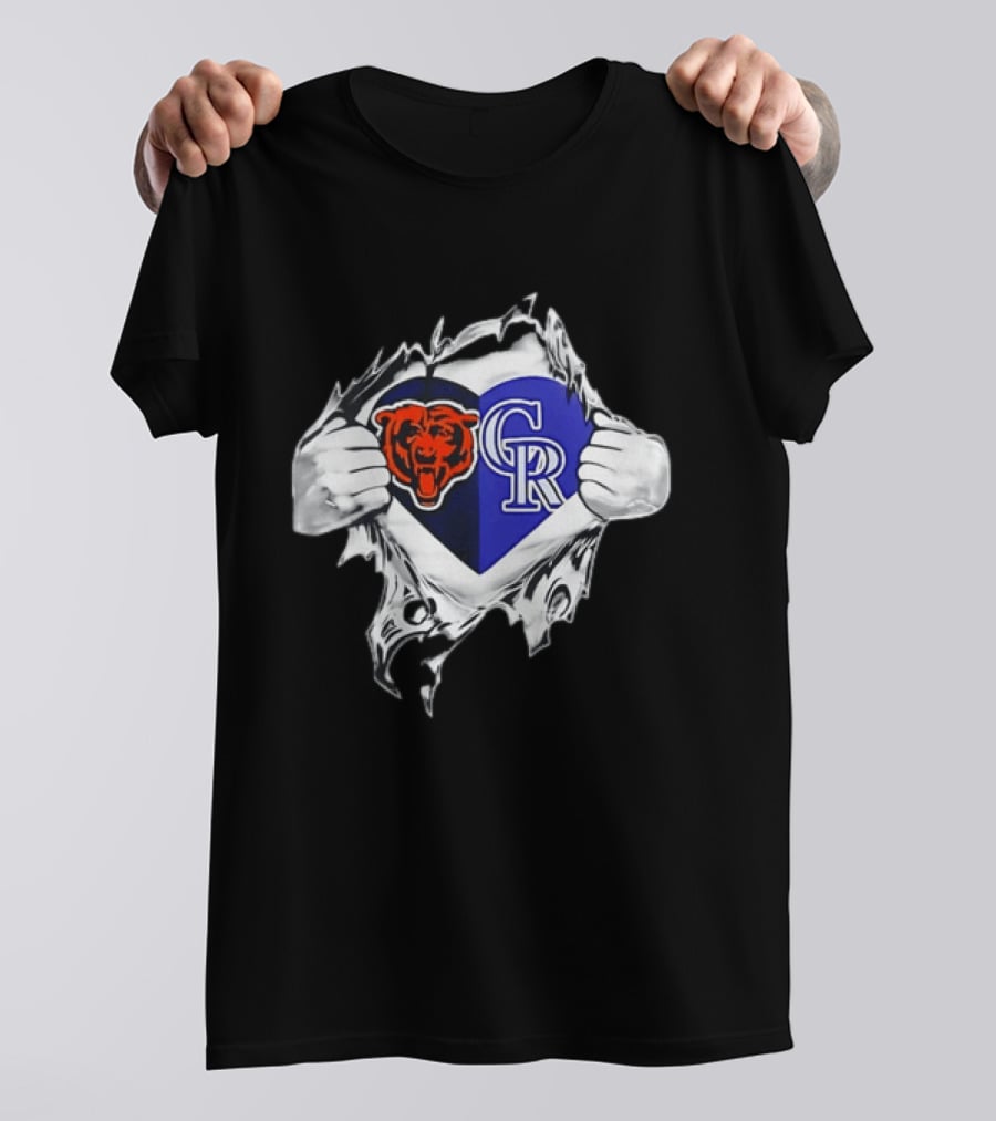 Chicago Bears Colorado Rockies Heart Ripping Open T-Shirt