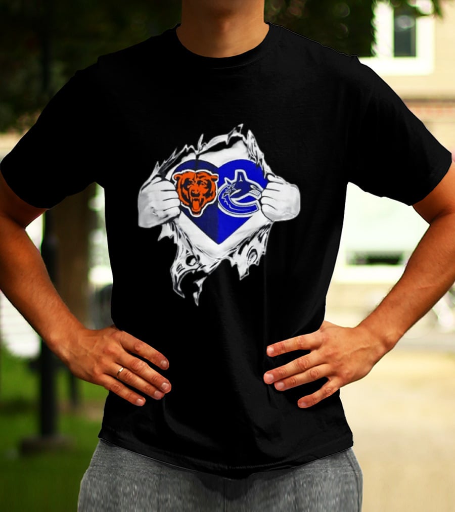 Chicago Bears Vancouver Canucks Heart Ripped Open Chest Sports Fans T-Shirt