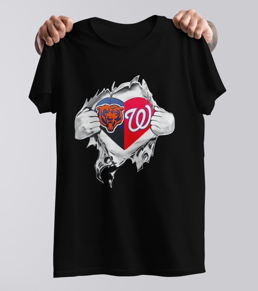 Chicago Bears Washington Nationals Heart Hands Fan Art Image T-Shirt