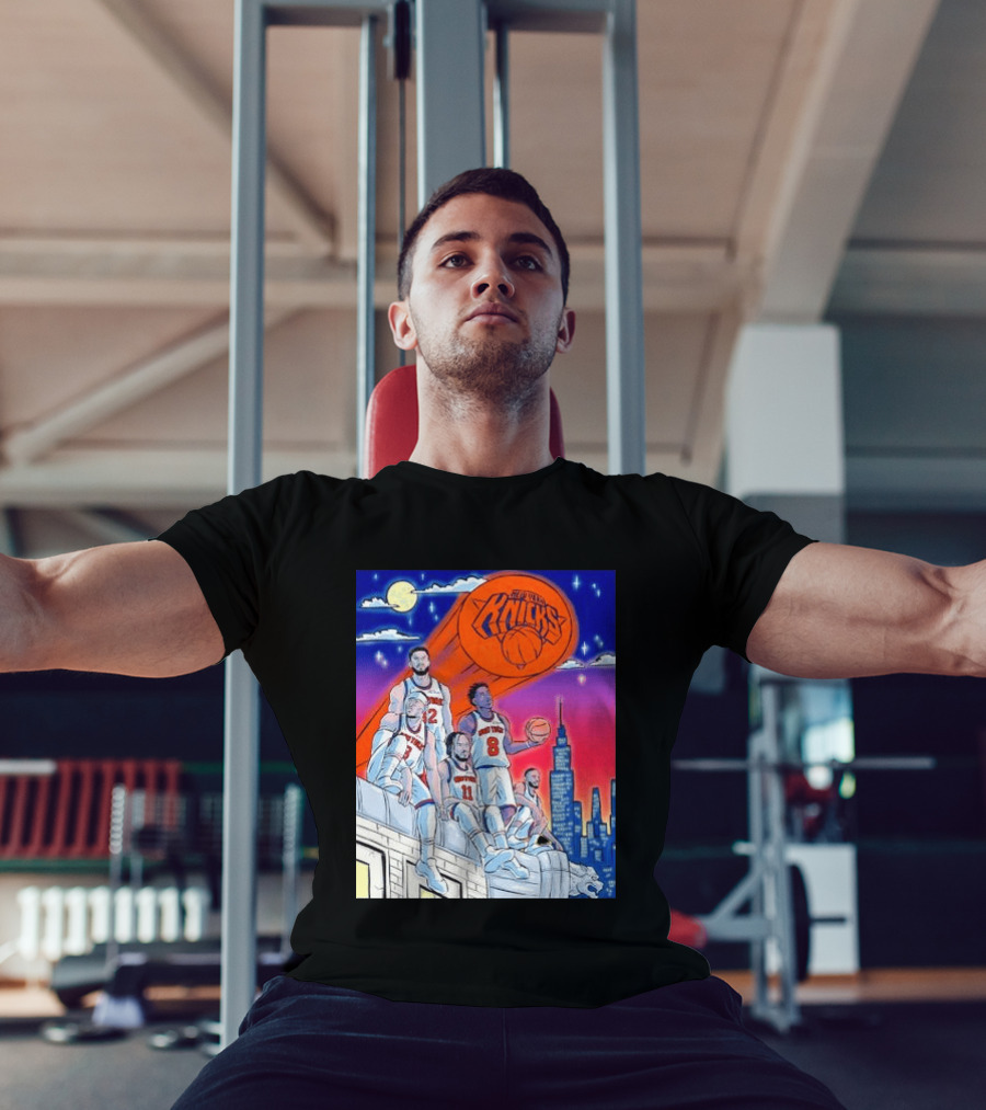 New York Knicks Jalen Brunson Julius Randle Mikal Bridges Basketball City Skyline T-Shirt