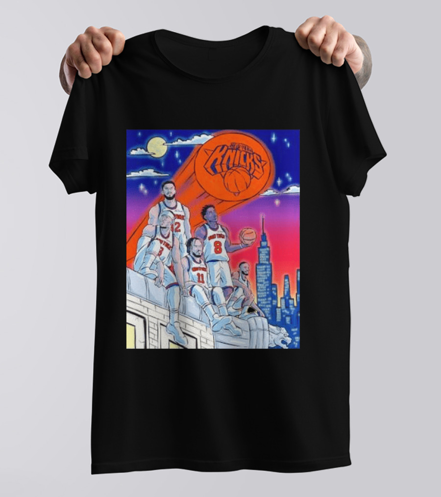 New York Knicks Jalen Brunson Julius Randle Mikal Bridges Basketball City Skyline T-Shirt