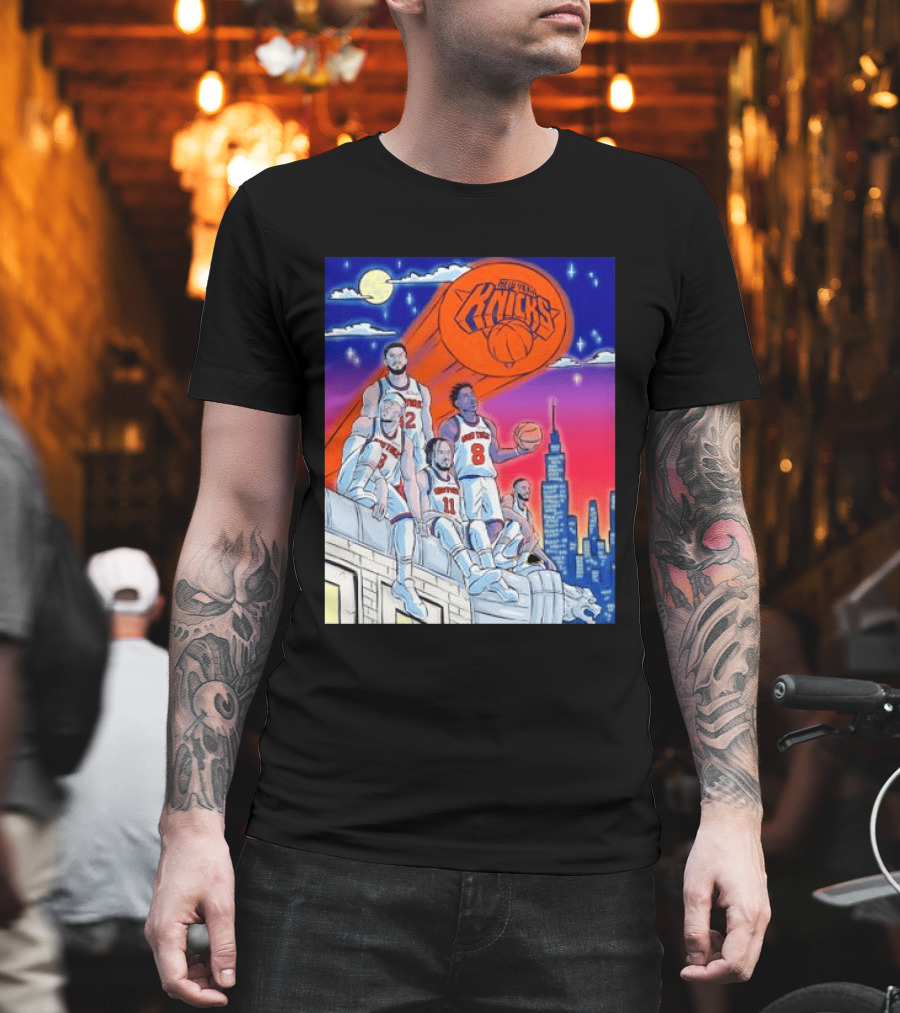 New York Knicks Jalen Brunson Julius Randle Mikal Bridges Basketball City Skyline T-Shirt
