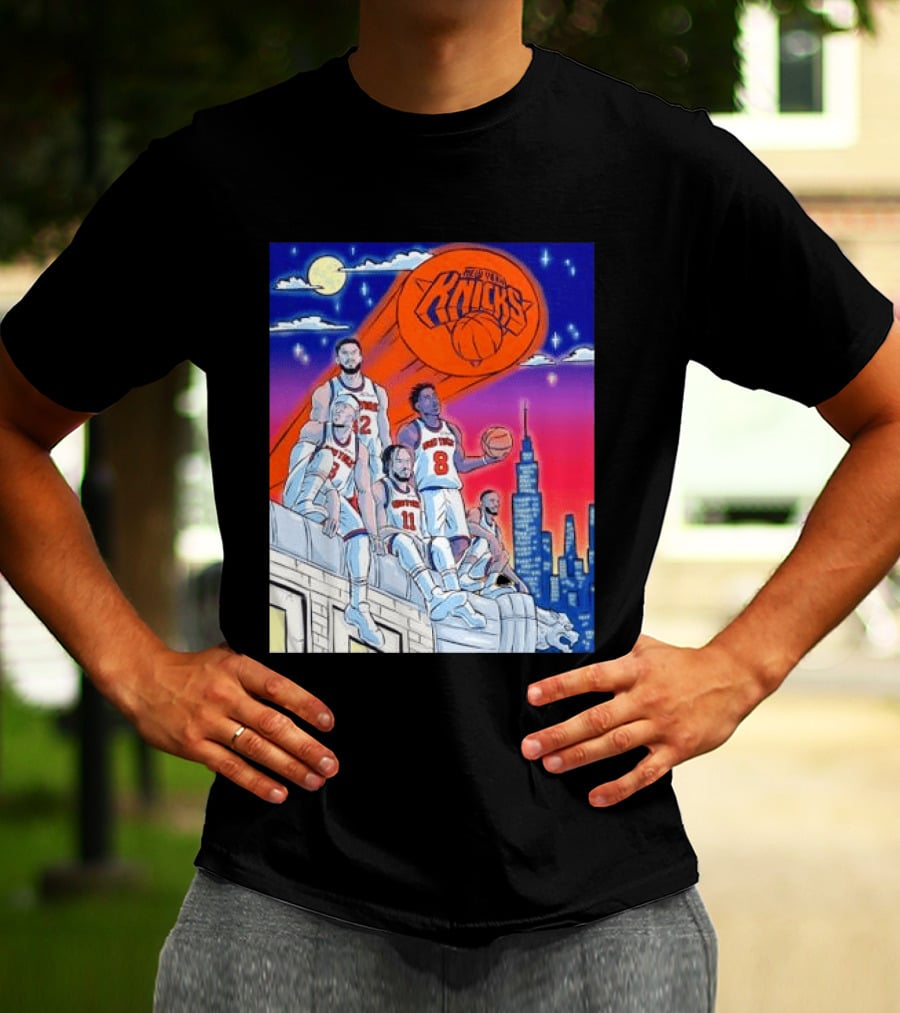 New York Knicks Jalen Brunson Julius Randle Mikal Bridges Basketball City Skyline T-Shirt