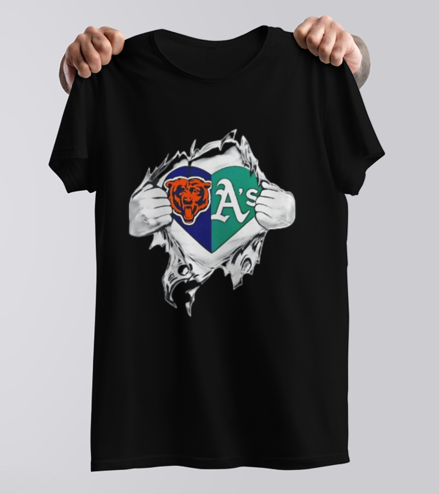 Chicago Bears Heart Oakland A's Fan Blend T-Shirt
