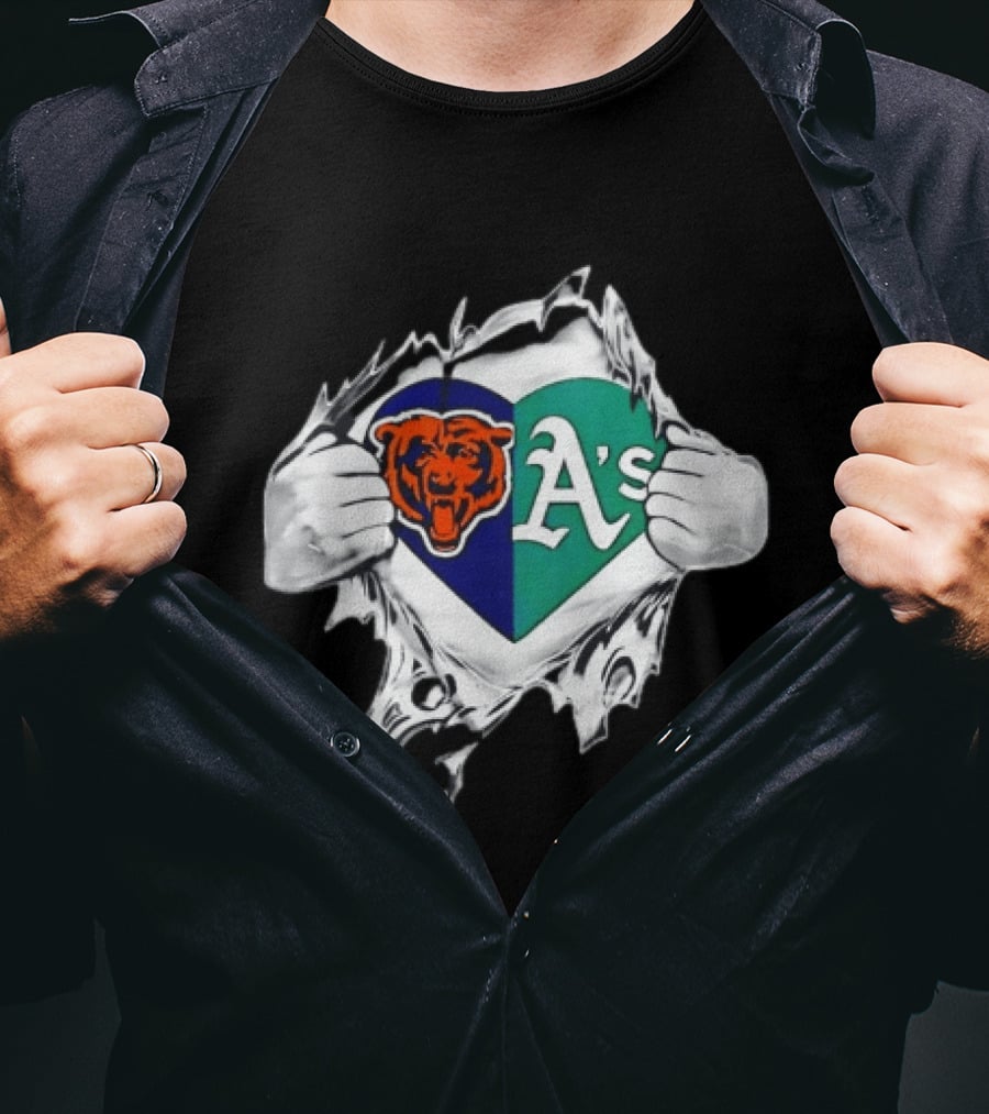 Chicago Bears Heart Oakland A's Fan Blend T-Shirt