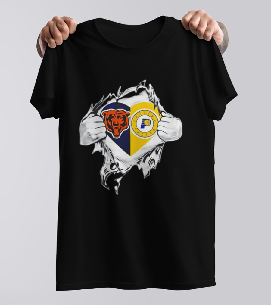Heart Ripping Open Chicago Bears Indiana Pacers Fans Dual Team Loyalty T-Shirt