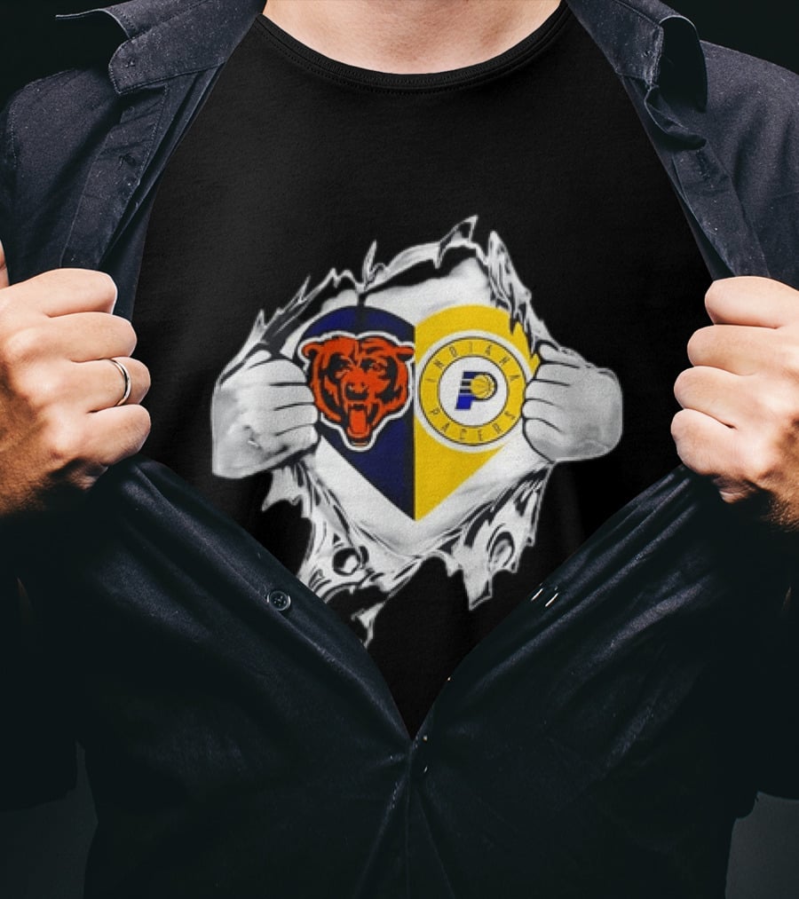 Heart Ripping Open Chicago Bears Indiana Pacers Fans Dual Team Loyalty T-Shirt