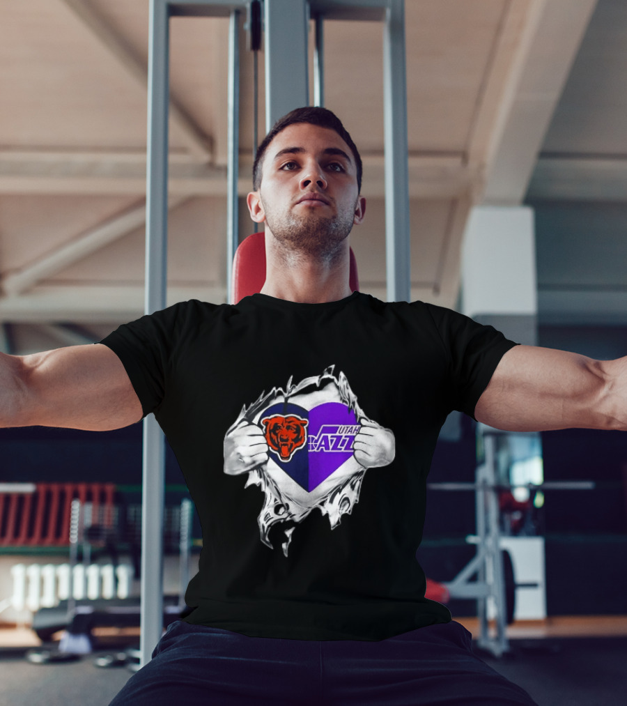 Heart Split Chicago Bears Utah Jazz Team Logos T-Shirt