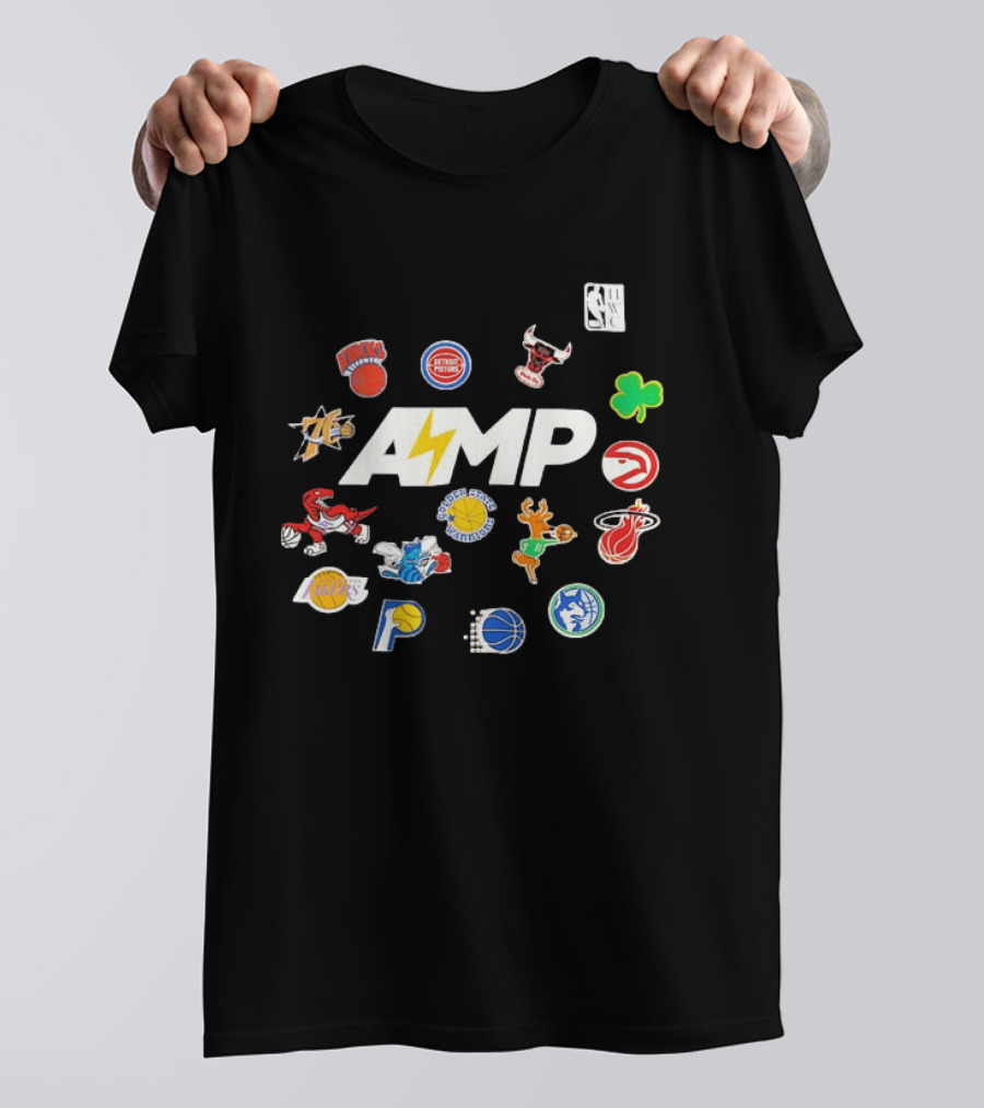 AMP Knicks Pistons Bulls 76ers Warriors Bucks Heat Lakers Hornets Pacers Raptors Mavericks Celtics Hawks T-Shirt