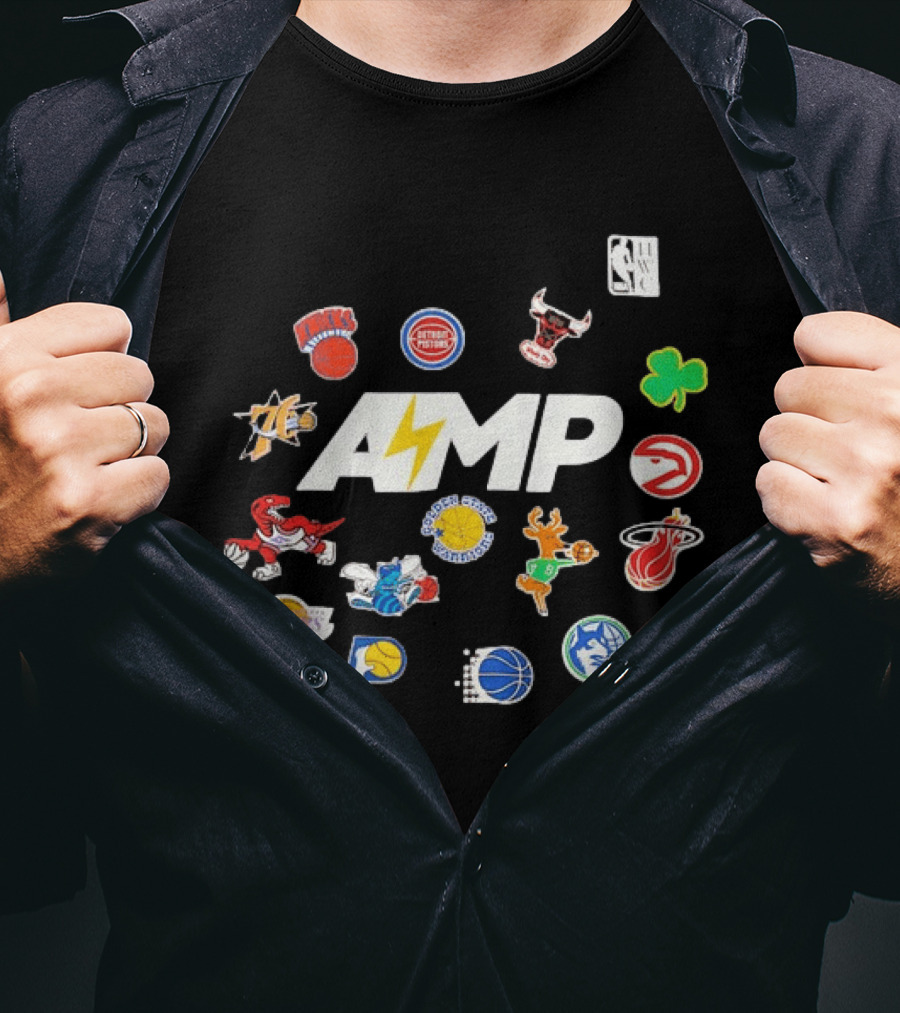 AMP Knicks Pistons Bulls 76ers Warriors Bucks Heat Lakers Hornets Pacers Raptors Mavericks Celtics Hawks T-Shirt