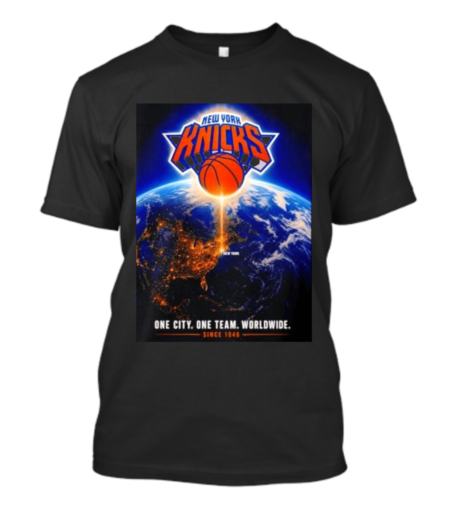 New York Knicks One City One Team Worldwide Since 1946 Earth Basketball T-Shirt
