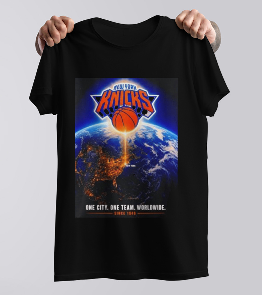 New York Knicks One City One Team Worldwide Since 1946 Earth Basketball T-Shirt
