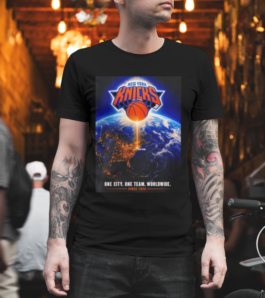 New York Knicks One City One Team Worldwide Since 1946 Earth Basketball T-Shirt