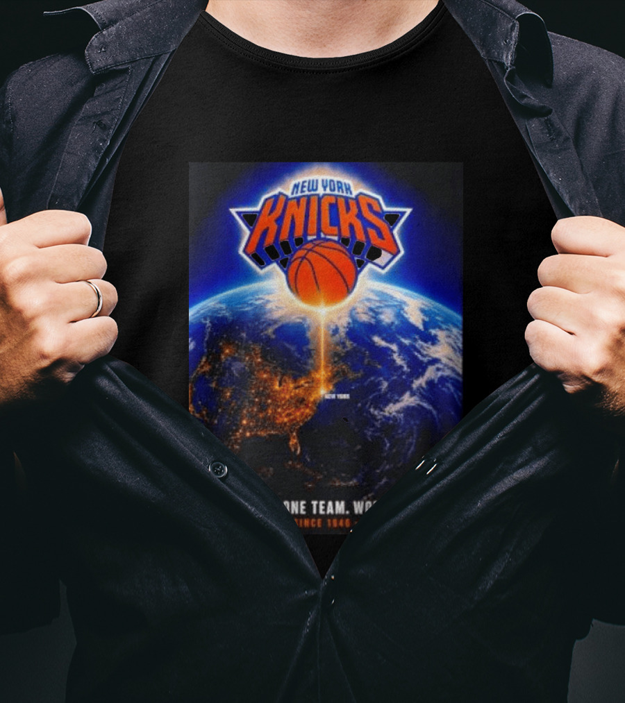 New York Knicks One City One Team Worldwide Since 1946 Earth Basketball T-Shirt