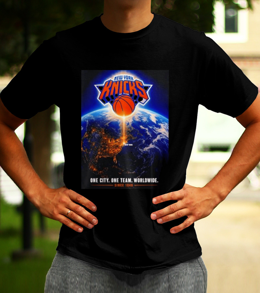 New York Knicks One City One Team Worldwide Since 1946 Earth Basketball T-Shirt