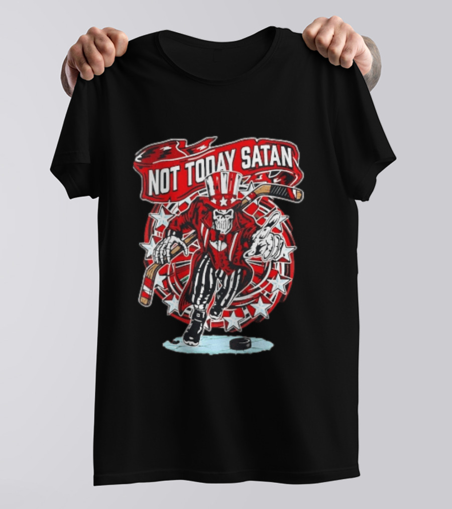 Not Today Satan Uncle Sam Skeleton Ice Hockey Player T-Shirt