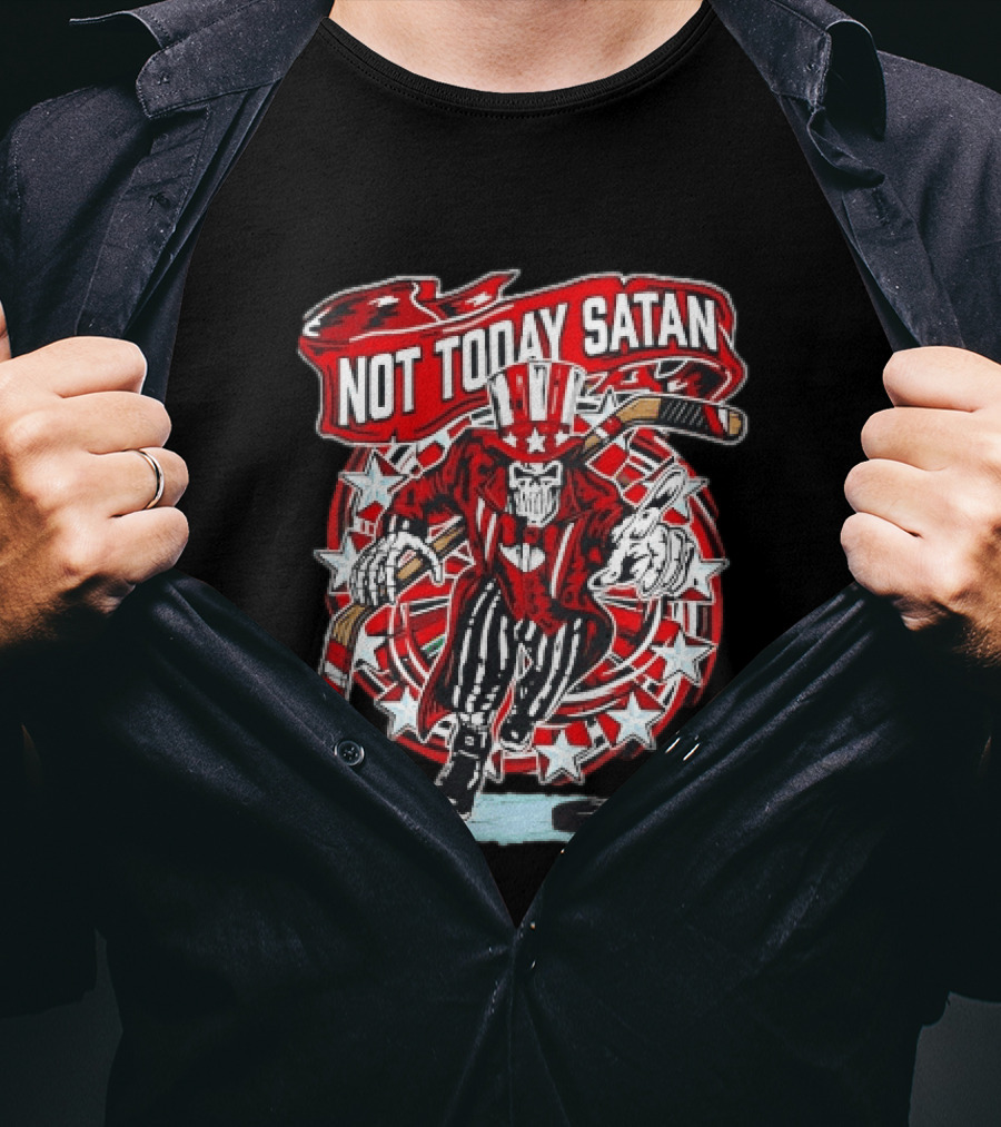 Not Today Satan Uncle Sam Skeleton Ice Hockey Player T-Shirt