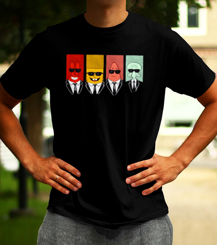 Reservoir Dogs Cartoon Black Suit Sunglasses SpongeBob T-Shirt