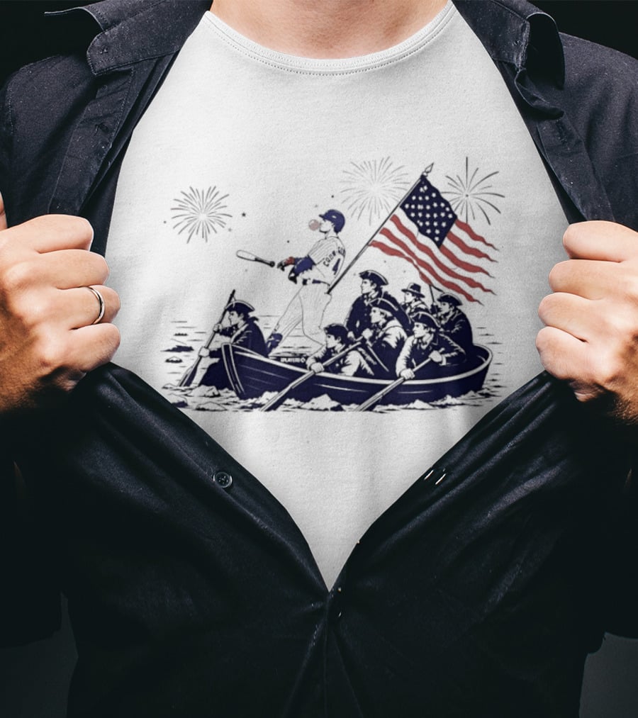 Chicago Cubs Patriotic Mascot With American Flag And Fireworks Scene T-Shirt