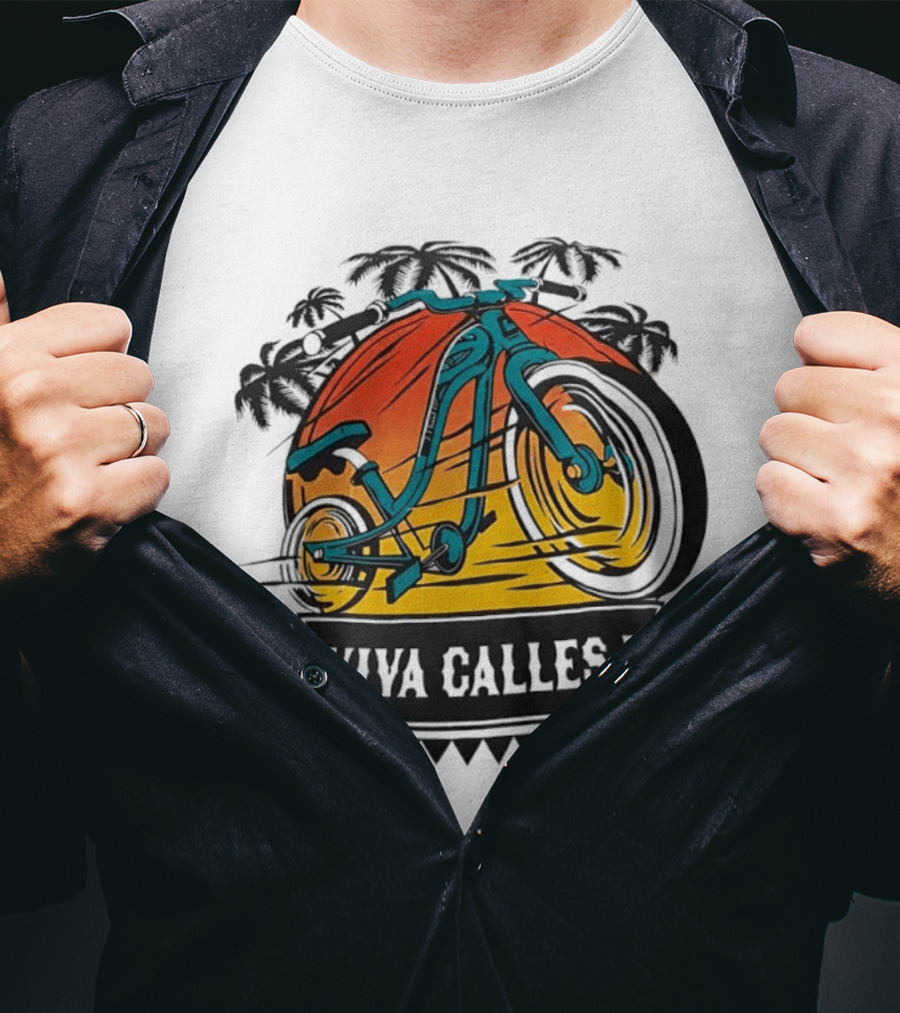 Viva CalleSJ San Jose Bike Tropical Palm Trees T-Shirt