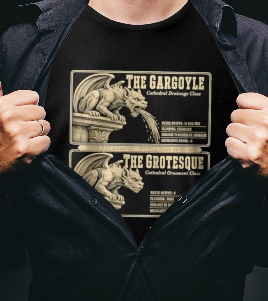 The Gargoyle And Grotesque Cathedral Drainage Ornament Guide Know Thy Masonry Stone Statue T-Shirt