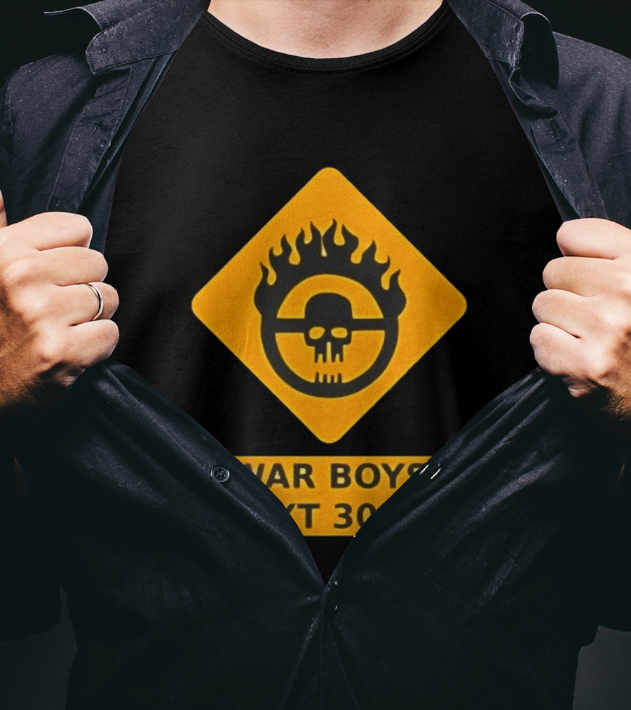 Mad Max War Boys Next 30km Skull Flame Sign T-Shirt