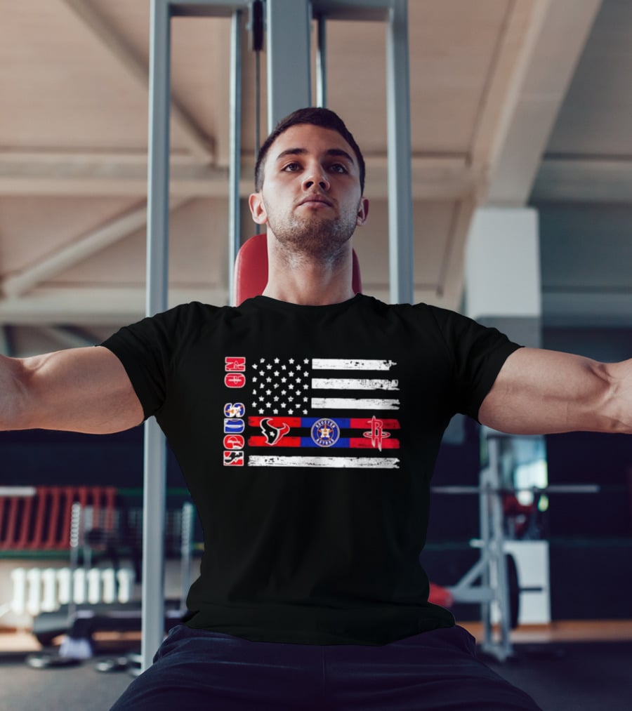 Houston Texans Astros Rockets USA Flag Independence Day T-Shirt