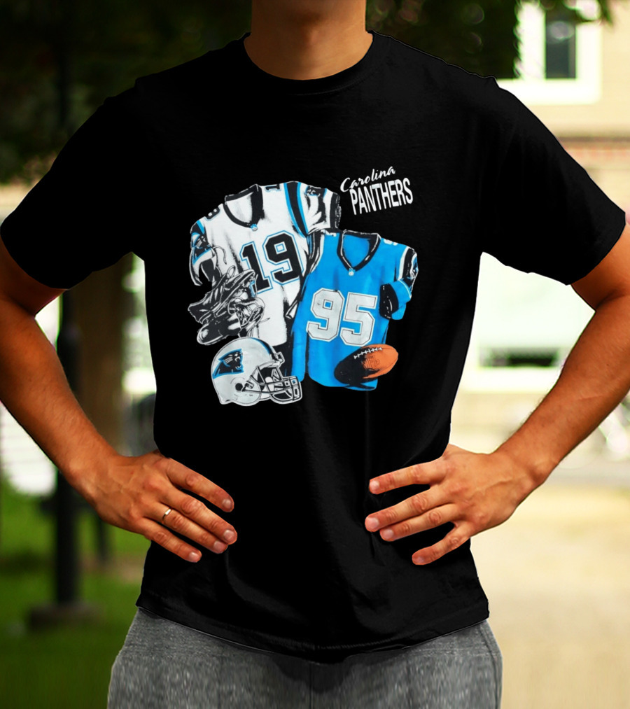 Carolina Panthers 19 95 Jerseys And Helmet With Football T-Shirt