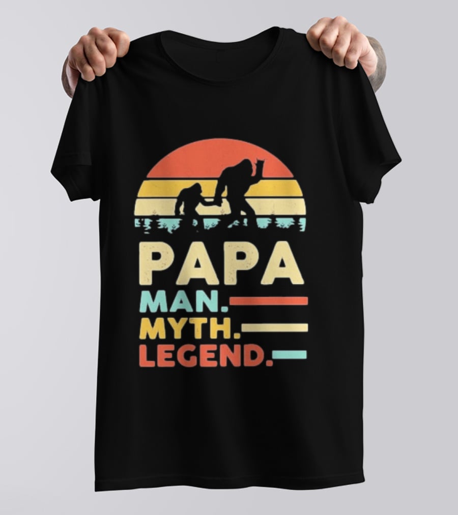 Papa Man Myth Legend Bigfoot Retro Sunset T-Shirt