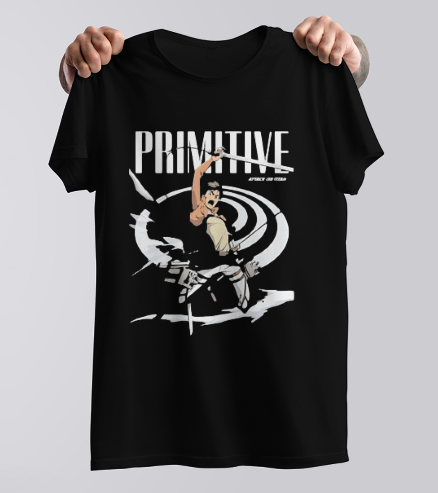 Primitive Attack On Titan Eren Yeager Swinging Sword Shingeki No Kyojin Adventure T-Shirt