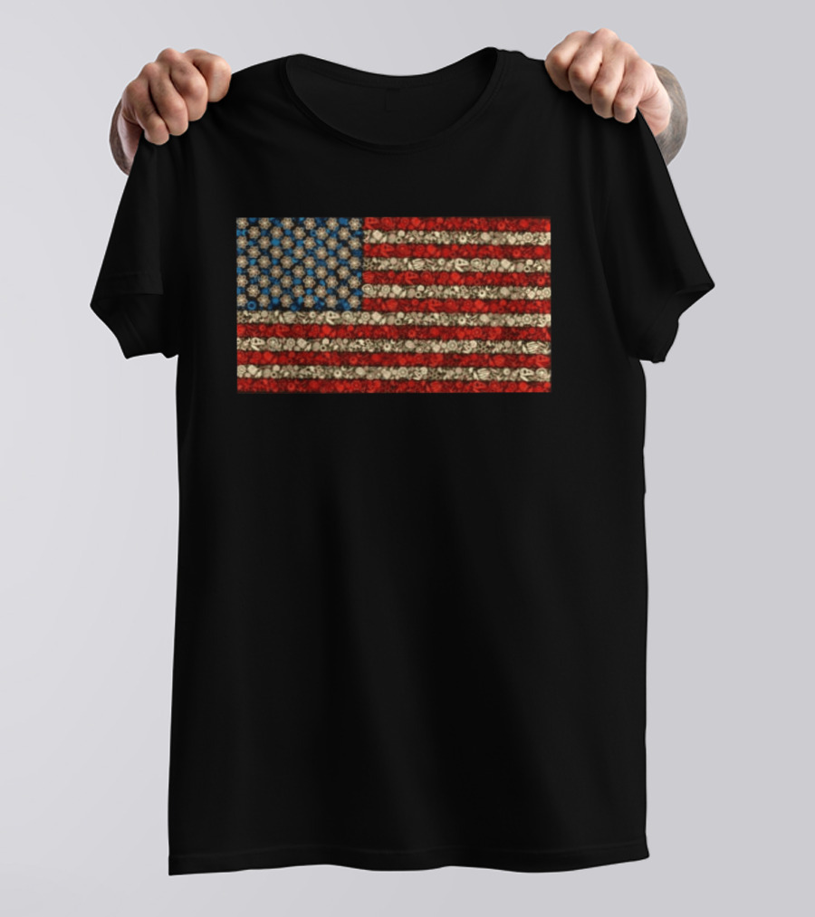 Science And Math American Flag With Molecular Structures And Atom T-Shirt