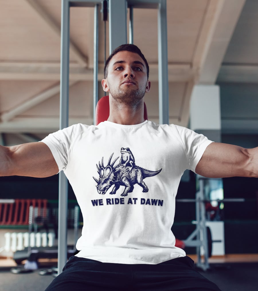 Frog Riding Styracosaurus We Ride At Dawn Adventure T-Shirt