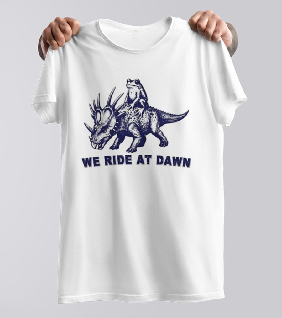 Frog Riding Styracosaurus We Ride At Dawn Adventure T-Shirt