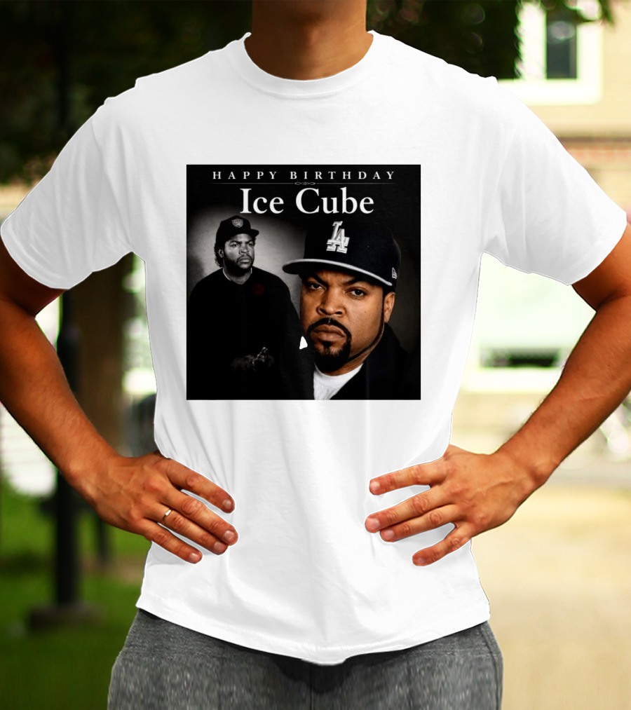 Happy Birthday Ice Cube LA Cap Black And White Portraits T-Shirt