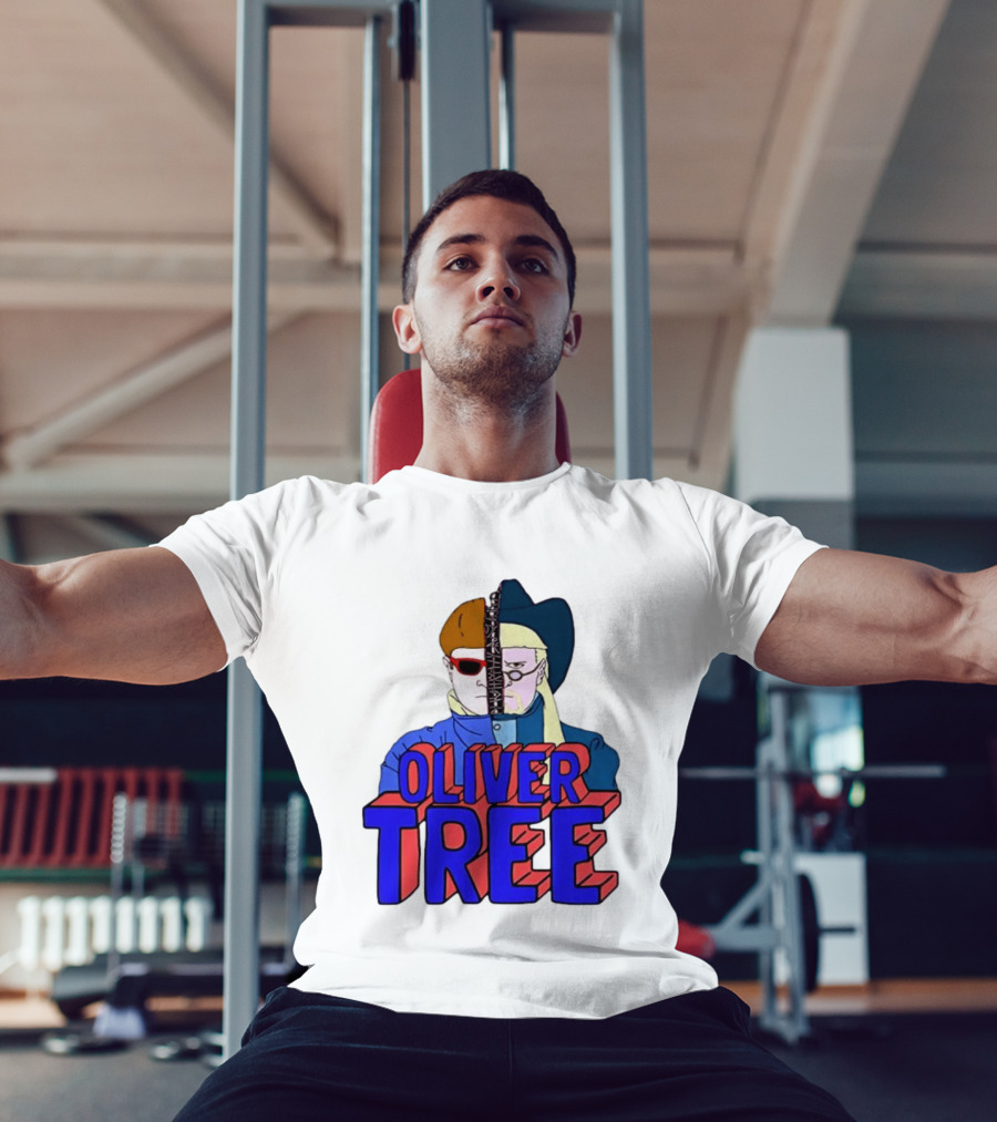Oliver Tree Split Face Cowboy And Bowl Cut Red Blue T-Shirt