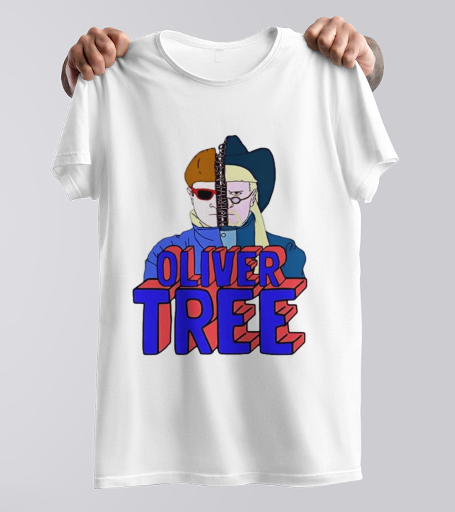 Oliver Tree Split Face Cowboy And Bowl Cut Red Blue T-Shirt