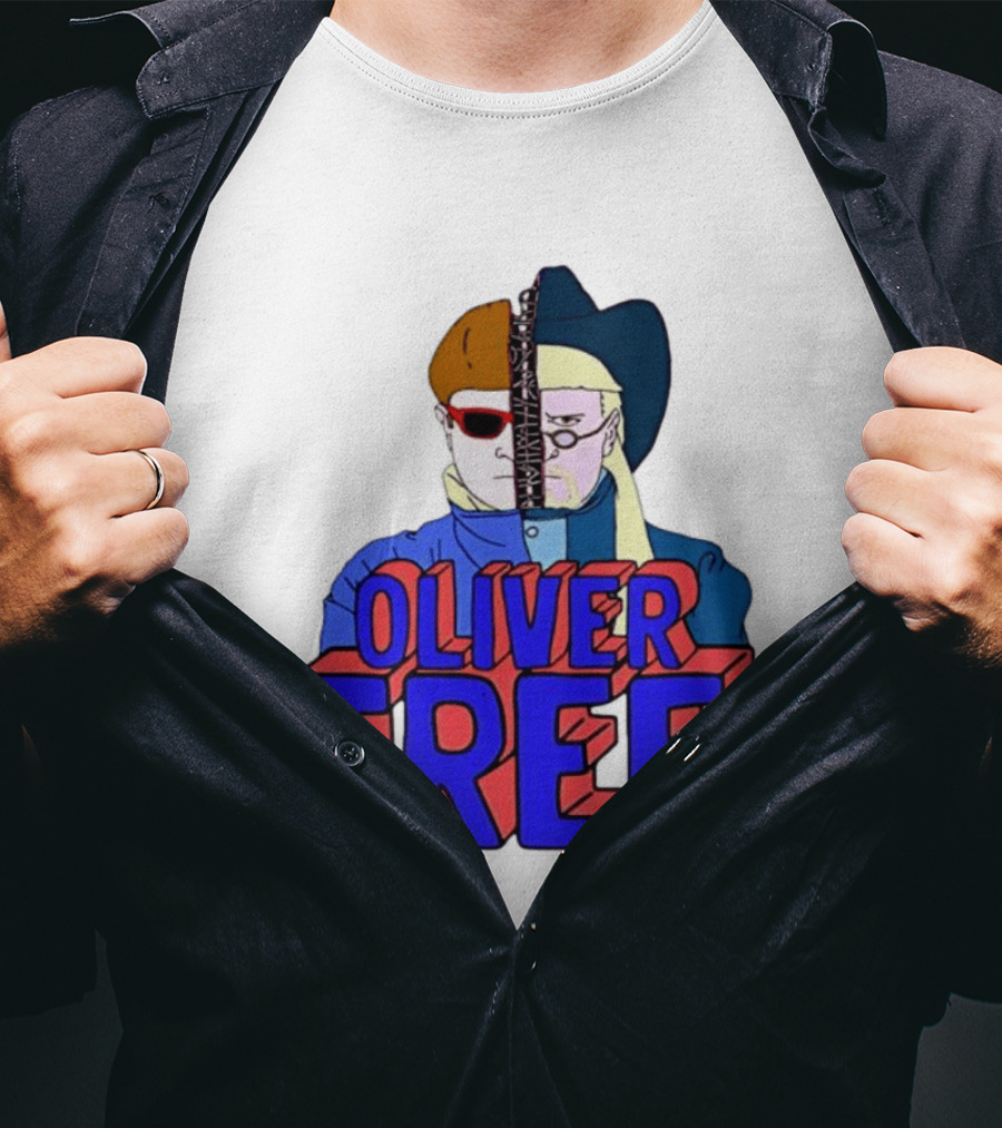 Oliver Tree Split Face Cowboy And Bowl Cut Red Blue T-Shirt