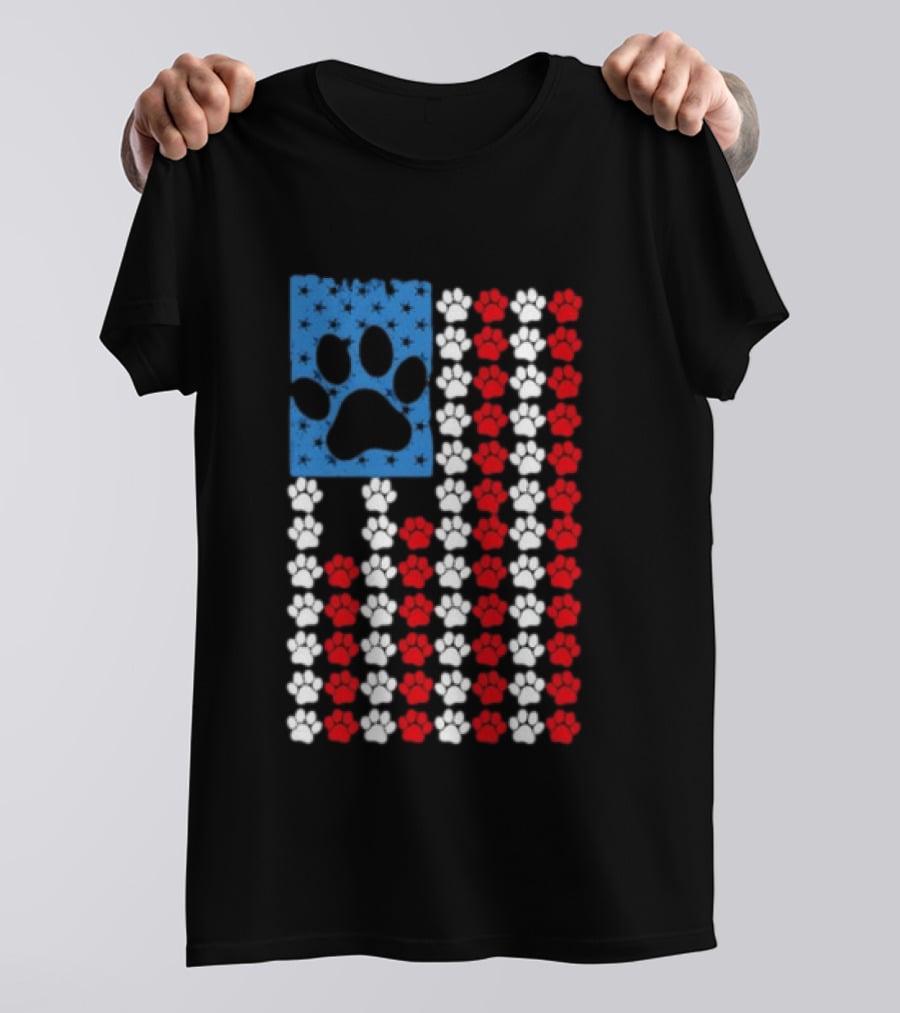 American Flag Paw Print Patriotic Animal Lover Dog Cat Pet Iconic USA Pride T-Shirt