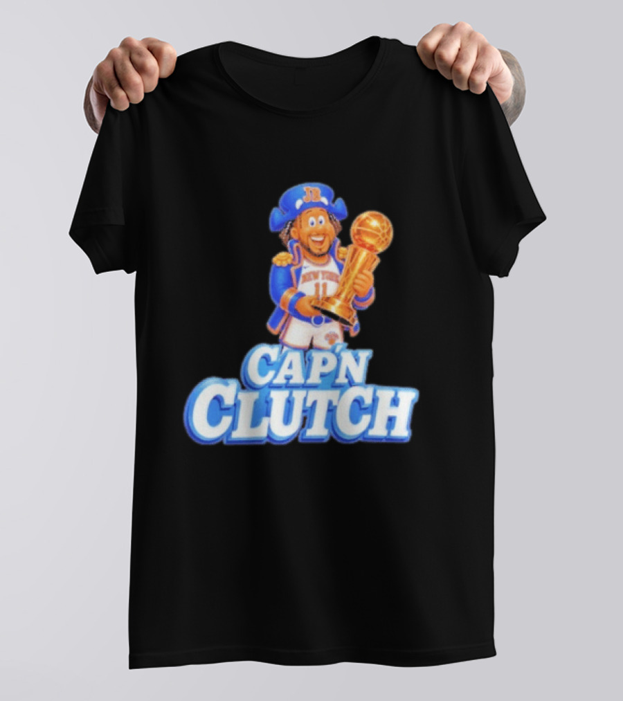 Cap'n Clutch Jalen Brunson New York Knicks Trophy Celebration T-Shirt