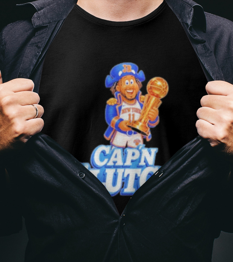 Cap'n Clutch Jalen Brunson New York Knicks Trophy Celebration T-Shirt