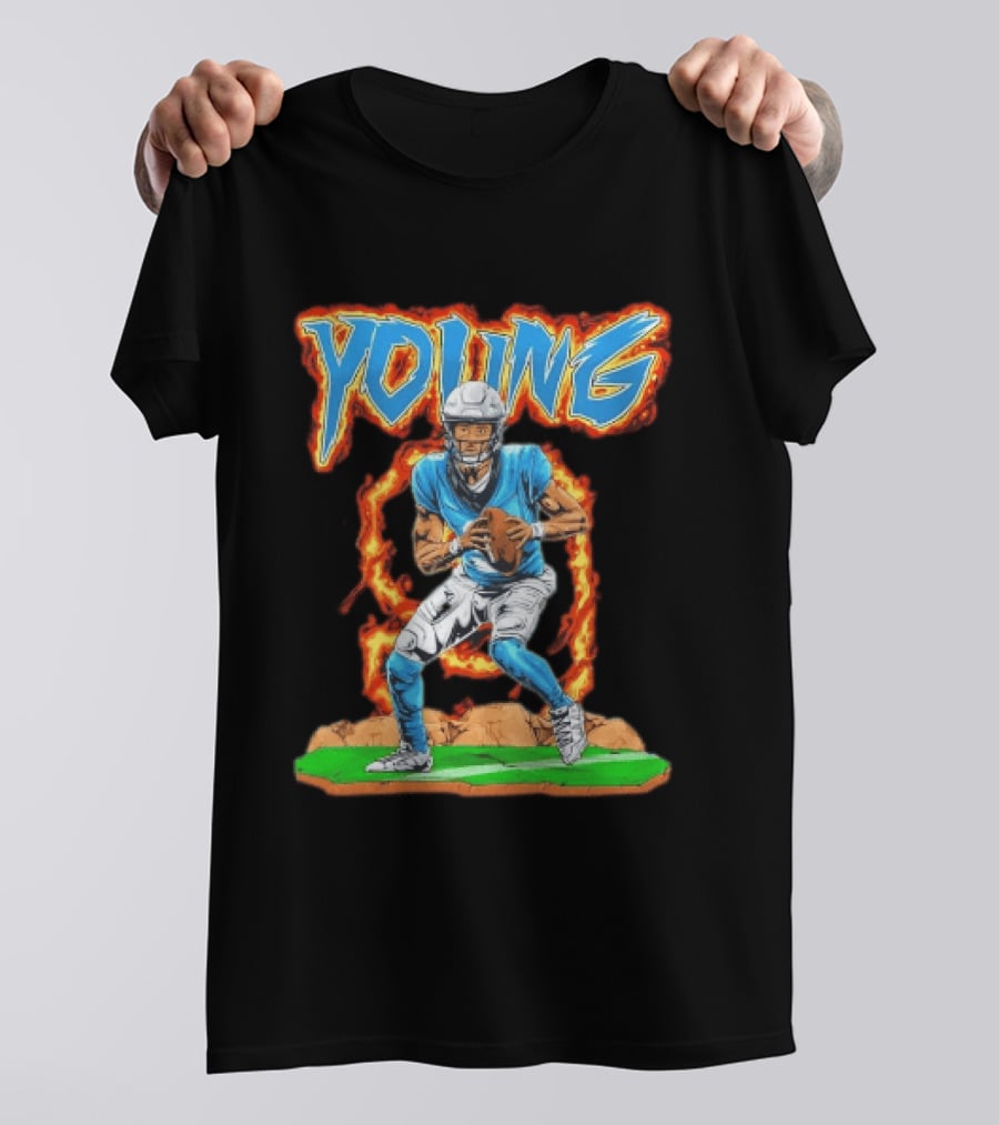 Panthers Young Football Player With Fire T-Shirt
