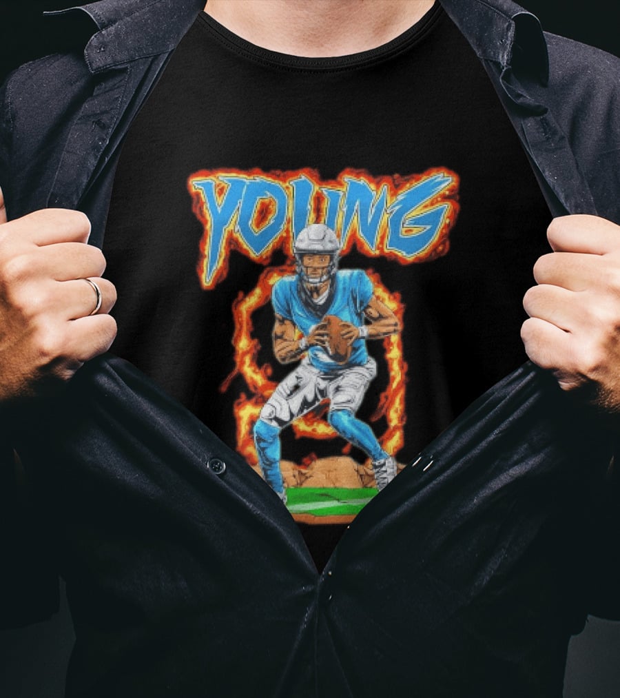 Panthers Young Football Player With Fire T-Shirt
