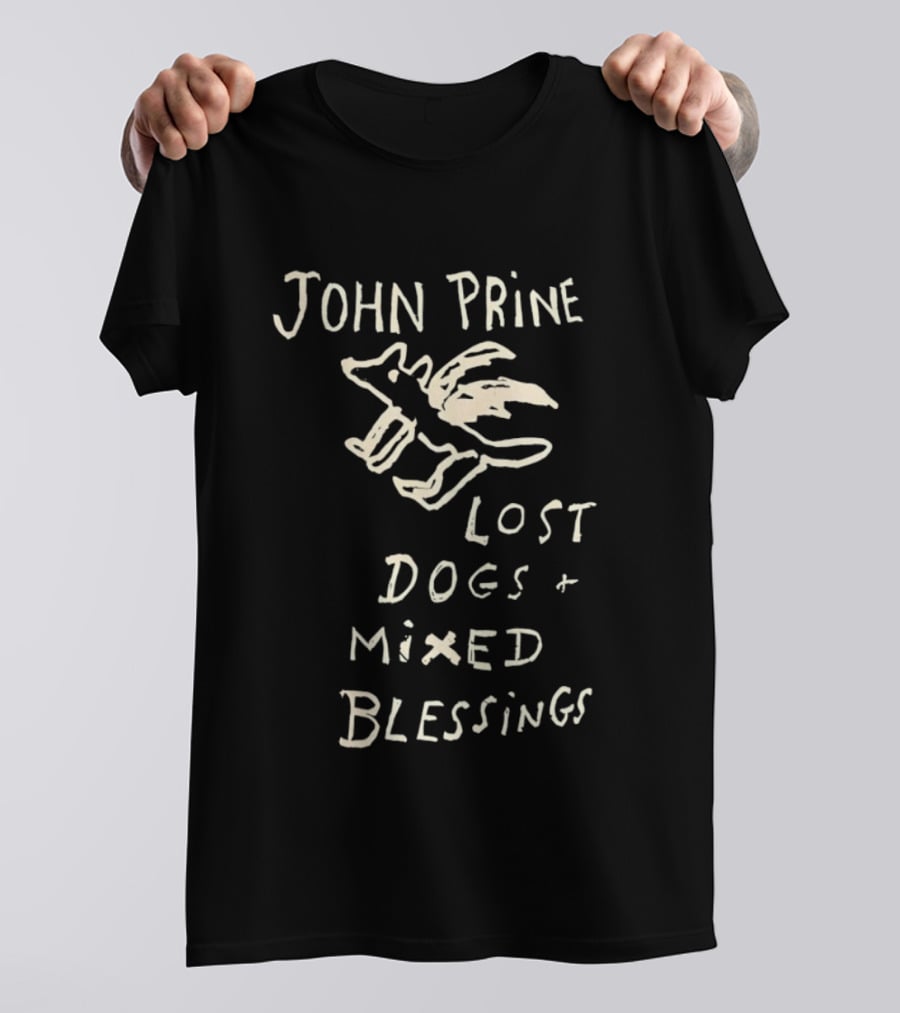 John Prine Lost Dogs Mixed Blessings Hand Drawn Dog T-Shirt