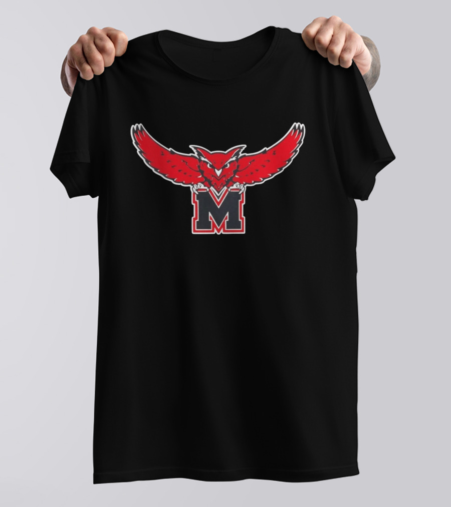 Red Owl On M Emblem With Spread Wings T-Shirt