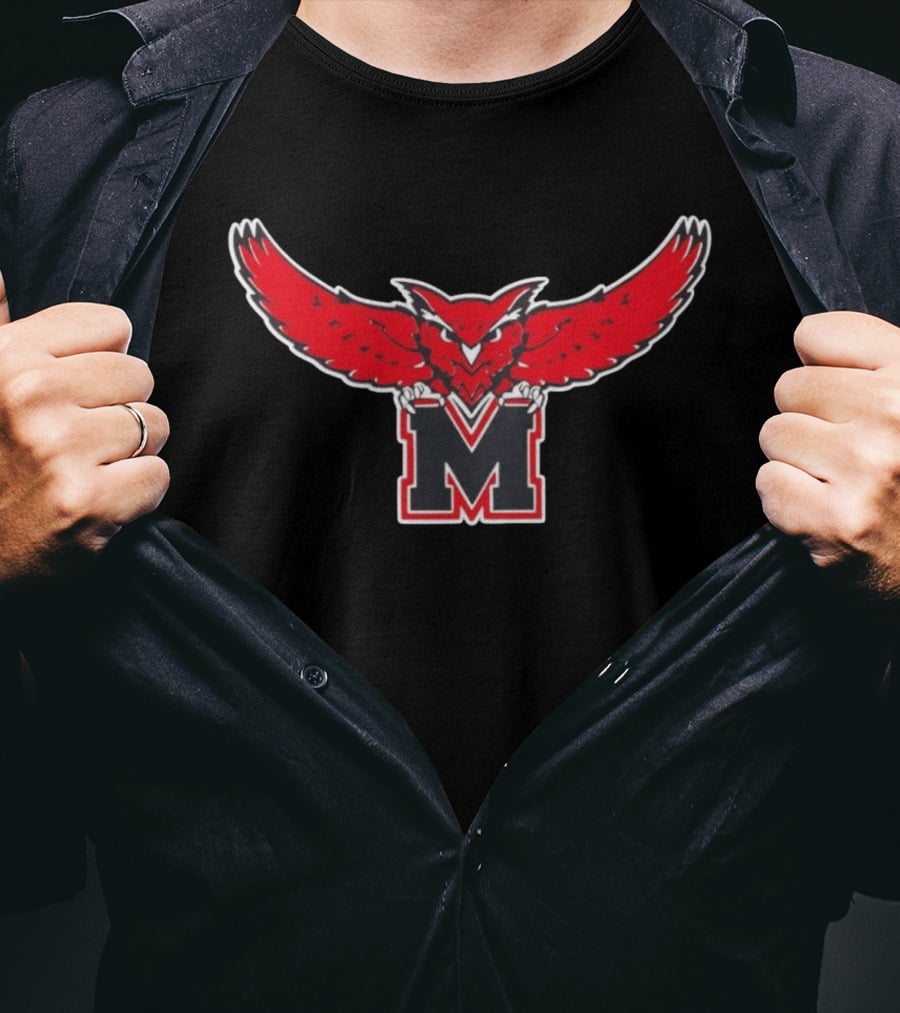 Red Owl On M Emblem With Spread Wings T-Shirt
